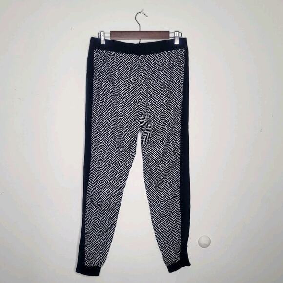 Tibi New York Sz 6 Black White Geometric Mixed Media Motif Tribal Joggers Pants - Picture 3 of 9